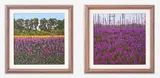 Pair of Field with Purple Flowers paintings by Thomas Sarrantonio, 1997, oil on board, sold Oct 2021
