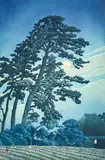 Moon at Megome by Kawase Hasui, 1930, woodblock print of a field at night from the series "Twenty Views of Tokyo", sold Nov 2021