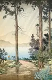 Rain at Lake Hakone by Tsuchiya Kōitsu, 1938, woodblock print, sold Nov 2021