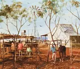 By The Bough Shed, Old Cork Station by Hugh Sawrey, oil on composition board, sold Aug 2009