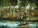 The Rescue At Menindee, 198 by Pro Hart, oil on composition board, sold Aug 2009