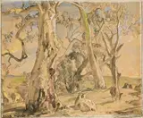 Charleston Landscape by Hans Heysen, charcoal, pastel and coloured pencil on paper on card, sold Aug 2009