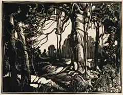 Forest by Murray Griffin, linocut, sold Aug 2009