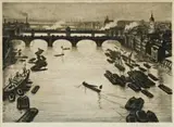 View Of The Thames, London by C. R. W. Nevinson, 1919, drypoint, sold Aug 2009