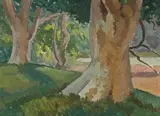 Landscape With Angophoras by Roland Wakelin, 1935, oil on board, sold Aug 2009