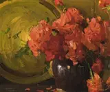 Still Life With Red Flowers by Murray Griffin, 1927, oil on board, offered Aug 2009