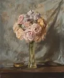 Still Life With Roses by Clewin Harcourt, 1938, oil on canvas, sold Aug 2009