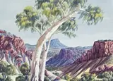 Central Australian Landscape by Oscar Namatjira, watercolour on paper, sold Oct 2009