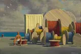 First Study For On The Wharf, Livorno by Jeffrey Smart, 2001, oil on paper on canvas, offered Nov 2009