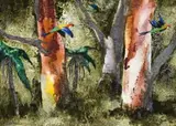 Flight Of Parrots by Albert Tucker, oil on card on board, sold Nov 2009