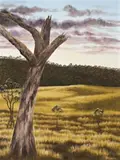 Old Tree In Landscape by Lin Onus, oil on canvas on board, sold Nov 2009