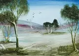 Blue Landscape by Pro Hart, oil on composition board, sold Nov 2009