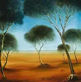 Landscape With Traps by Pro Hart, oil on composition board, sold Nov 2009