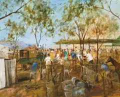 How The Flier Won The Cloncurry Cup, North West Queensland by Hugh Sawrey, oil on canvas on board, sold Nov 2009
