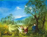 Playing By The Creek by David Boyd, oil on composition board, sold Nov 2009
