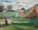 Landscape (Girl Near Railway Crossing, North Sydney) by Roland Wakelin, c.1925-30, oil on canvas, offered Nov 2009