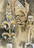Native Masks by Donald Friend, ink and wash on paper, sold Nov 2009