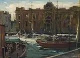 Constitution Dock, Hobart by Laurence Pendlebury, 1957, oil on board, sold Nov 2009