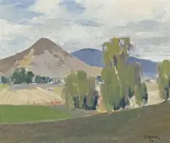 Hillside Pasture by Elioth Gruner, 1928, oil on canvas on board, sold Nov 2009