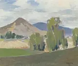 Hillside Pasture by Elioth Gruner, 1928, oil on canvas on board, sold Nov 2009
