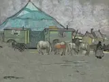An Artist’S Colony In Picardy by Hilda Rix Nicholas, pastel, pencil and crayon on paper, sold Nov 2009