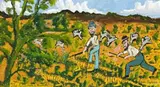 The Goanna Hunters by Sam Byrne, oil on composition board, sold Nov 2009