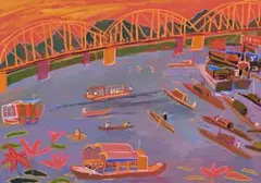 Bridge Over Perfumed River by Ken Done, 1993, oil crayon and gouache on paper, sold Nov 2009