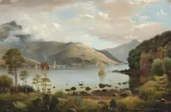 Akaroa, New Zealand by John Gibb, 1879, oil on canvas on board, sold Aug 2011