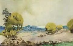 Picnic by Blamire Young, watercolour on linen paper, sold Aug 2011