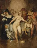 Pierrot And Harlequin by Norman Lindsay, c.1928, oil on canvas, sold Apr 2010