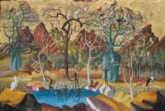 Australian Fantasy by Donald Friend, 1964, oil and gold leaf on composition board, sold Apr 2010