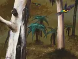 Parrots In Flight by Albert Tucker, oil on composition board, sold Apr 2010