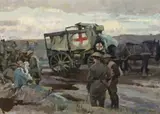 The War Ambulance by Harold Septimus Power, oil on canvas, sold Apr 2010