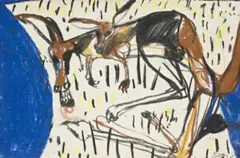 (Kangaroos) by John Olsen, pastel, charcoal and gouache on paper on card, sold Apr 2010