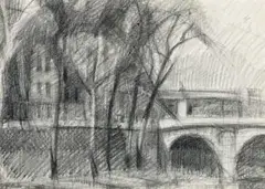 Bridge, Paris by Godfrey Miller, 1936, charcoal on paper, sold Apr 2010