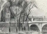 Bridge, Paris by Godfrey Miller, 1936, charcoal on paper, sold Apr 2010