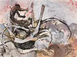 Prahu In The Breakers, Bali by Donald Friend, tempera and gouache on paper on board, sold Apr 2010