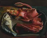 Still Life With Fish by Donald Friend, 1945, oil on board, offered Apr 2010