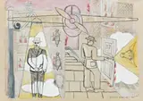 Durham Wharf by James Cant, 1937, watercolour, body colour, newsprint collage, pen and ink on paper, sold Apr 2010