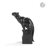 Pastichette l’ocelot, le modèle créé en [1913], notre by Ambroise Joseph Victor Ségoffin, 1913, Épreuve en bronze à patine noire, sold Dec 2023