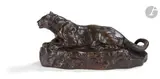 Lionne couchée by Antoine-Louis Barye, Épreuve en bronze à patine brune, sold Dec 2023
