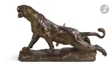 Lionne blessée by Charles Valton, Épreuve en bronze patiné, sold Dec 2023