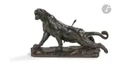 Lionne blessé by Charles Valton, Épreuve en bronze patiné, sold Dec 2023