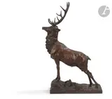 Cerf écoutant le rapproché by Arthur Le Duc, Épreuve en bronze patiné, sold Dec 2023