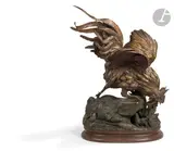 Coq à la belette by Jules Moigniez, Épreuve en bronze patiné sur contre-socle, sold Dec 2023