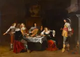 Le Concert dans un intérieur by Christoffel Jacobsz van der Laemen, Panneau de chêne parqueté, sold Nov 2023