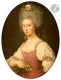 Portrait de dame en Flore by Marco Caricchia, 1788, Toile ovale, sold Nov 2023