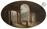 Patio à Rome by Hubert Robert, Panneau ovale, sold Nov 2023