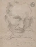 Étude de tête pour Ugolin by Jean-Baptiste Carpeaux, Crayon noir et craie blanche sur papier gris, sold Nov 2023