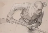 Étude pour «Le capitaine Lelièvre défend la ville de Mazagran» - Étude pour «Le Duc d’Orléans accorde by Félix Philippoteaux, Crayon noir et rehauts de craie blanche Mine de plomb, plume et encre brune, sold Nov 2023